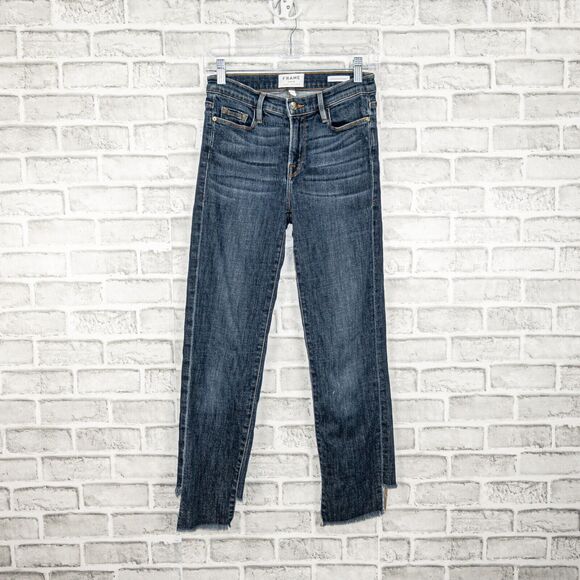 FRAME Denim size 25 Le Nouveau Straight Jeans Raw cut Crop leg Dawson - Picture 5 of 10